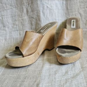 y2k Steve Madden Ultra Chunky Leather & Wood Platform Sandals